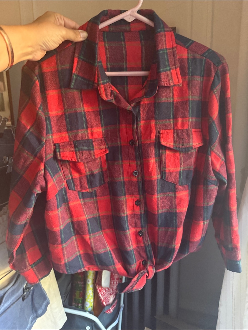 Red Plaid Button-Front Shirt